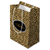 Leopard Print Diamonds & Name Monogram Medium Cadeauzakje (Voorkant Gekanteld)