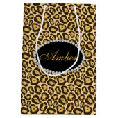 Leopard Print Diamonds & Name Monogram Medium Cadeauzakje (Achterkant)