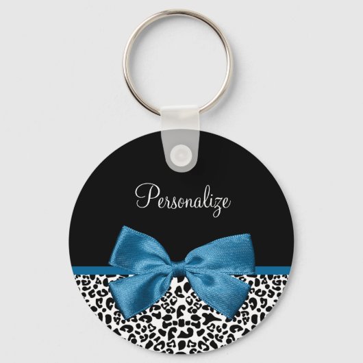 Leopard Print Dierenmotief  Blauw Boog Sleutelhanger (Voorkant)