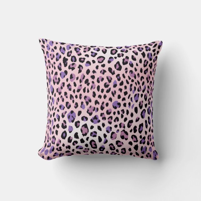 Leopard Print Dierenprint Pastel Roze Paarse Kussen (Voorkant)