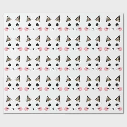 Leopard Print Ears Kitty Cat Face Cadeaupapier (Vlak)