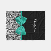 Leopard Print Emerald Green Ribbon Bow Naam Fleece Deken (Voorkant (Horizontaal))