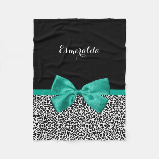 Leopard Print Emerald Green Ribbon Bow Naam Fleece Deken (Voorkant)