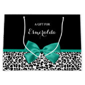 Leopard Print Emerald Green Ribbon Bow Naam Groot Cadeauzakje (Voorkant)