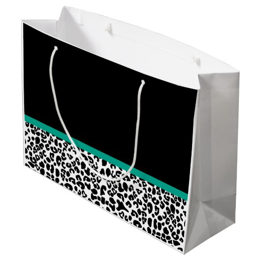 Leopard Print Emerald Green Ribbon Bow Naam Groot Cadeauzakje (Achterkant Gekanteld)