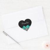 Leopard Print Emerald Green Ribbon Bow Naam Hart Sticker (Envelop)