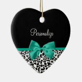 Leopard Print Emerald Green Ribbon Bow Naam Keramisch Ornament (Rechts)