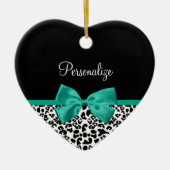 Leopard Print Emerald Green Ribbon Bow Naam Keramisch Ornament (Voorkant)