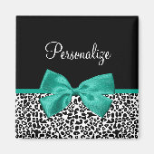 Leopard Print Emerald Green Ribbon Bow Naam Magneet (Voorkant)
