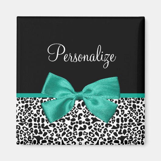 Leopard Print Emerald Green Ribbon Bow Naam Magneet (Voorkant)