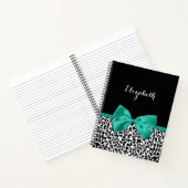 Leopard Print Emerald Green Ribbon Bow Naam Notitieboek (Binnen)