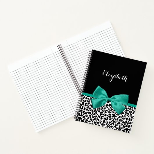 Leopard Print Emerald Green Ribbon Bow Naam Notitieboek (Binnen)