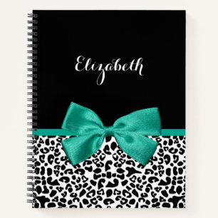 Leopard Print Emerald Green Ribbon Bow Naam Notitieboek