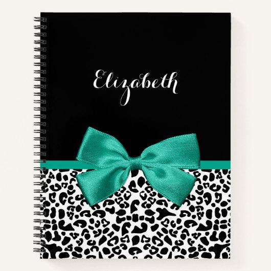 Leopard Print Emerald Green Ribbon Bow Naam Notitieboek (Voorkant)