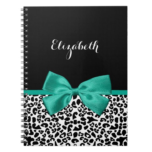 Leopard Print Emerald Green Ribbon Bow Naam Notitieboek (Voorkant)
