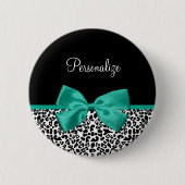 Leopard Print Emerald Green Ribbon Bow Naam Ronde Button 5,7 Cm (Voorkant)