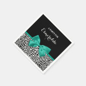 Leopard Print Emerald Green Ribbon Bow Naam Servet (Hoek)