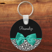 Leopard Print Emerald Green Ribbon Bow Naam Sleutelhanger (Voorkant)