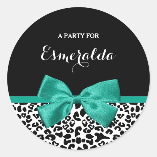 Leopard Print Emerald Green Ribbon Bow Ronde Sticker (Voorkant)