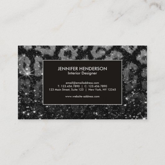 Leopard Print en Black Glitter Visitekaartje (Achterkant)