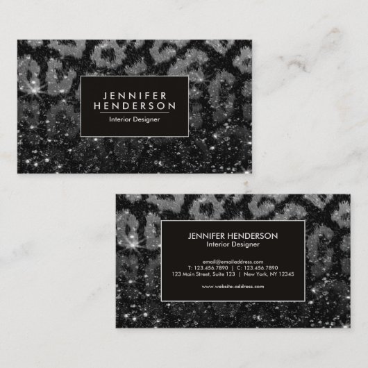Leopard Print en Black Glitter Visitekaartje (Voorkant / Achterkant)