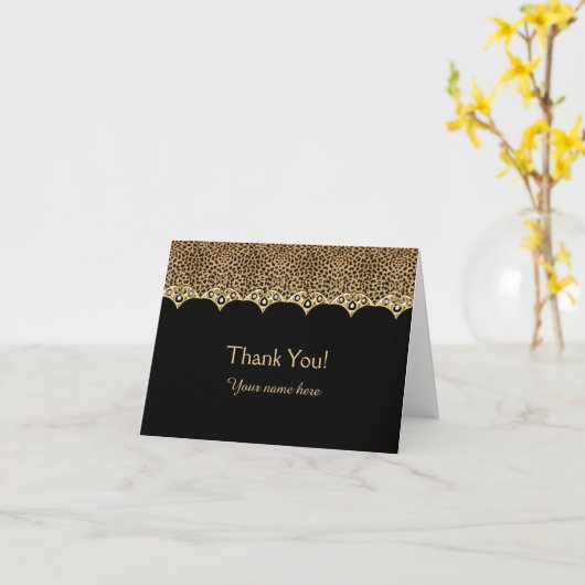 Leopard Print en Black Gold Diamonds Dank u Kaart (Gele Bloem)