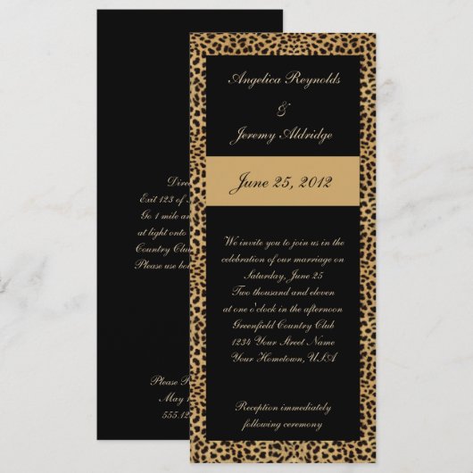 Leopard Print en Black Wedding Invitation Kaart (Voorkant / Achterkant)