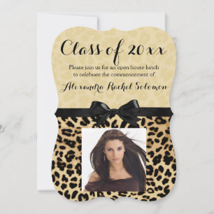 Leopard Print en Bow Afstuderen/partijuitnodiging Kaart