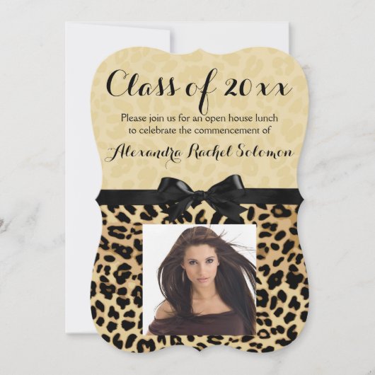 Leopard Print en Bow Afstuderen/partijuitnodiging Kaart (Voorkant)