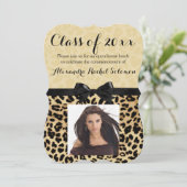 Leopard Print en Bow Afstuderen/partijuitnodiging Kaart (Staand voorkant)