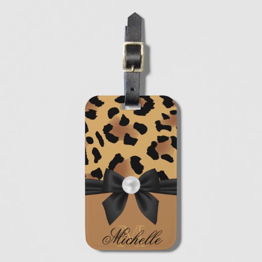 Leopard Print en Bow Bagagelabel (Voorkant (verticaal))