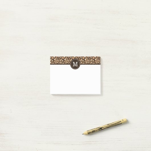 Leopard Print en Bruin Custom Monogram Post-it® Notes (Op bureau)