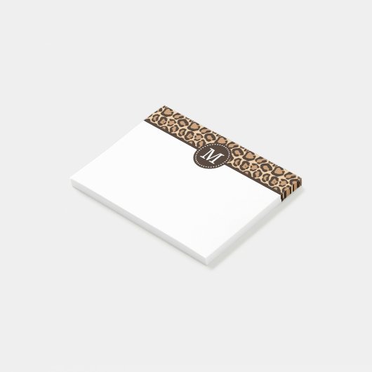 Leopard Print en Bruin Custom Monogram Post-it® Notes (Schuin)