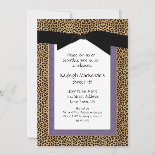 Leopard Print en Paarse Sweet 16 Uitnodiging (Voorkant)