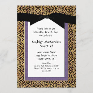 Leopard Print en Paarse Sweet 16 Uitnodiging