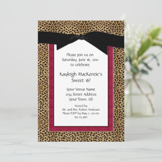 Leopard Print en Roze Sweet 16 Uitnodiging (Staand voorkant)