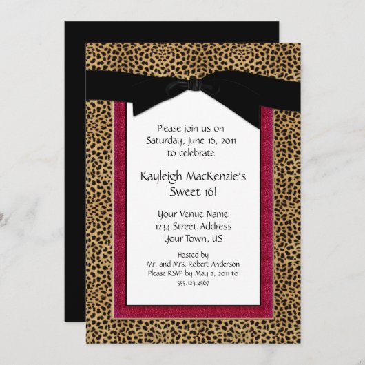 Leopard Print en Roze Sweet 16 Uitnodiging (Voorkant / Achterkant)