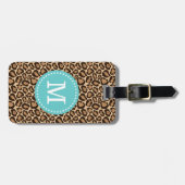 Leopard Print en Turquoise Custom Monogram Bagagelabel (Voorkant horizontaal)