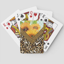 Leopard Print en Zonnebloemen Pokerkaarten