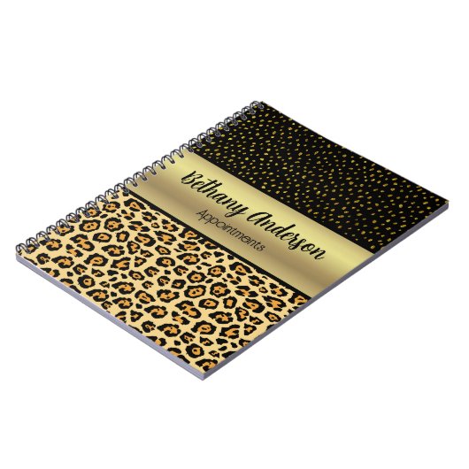 Leopard Print, Faux Gold gepersonaliseerd Notitieb Notitieboek (Linkerzijde)