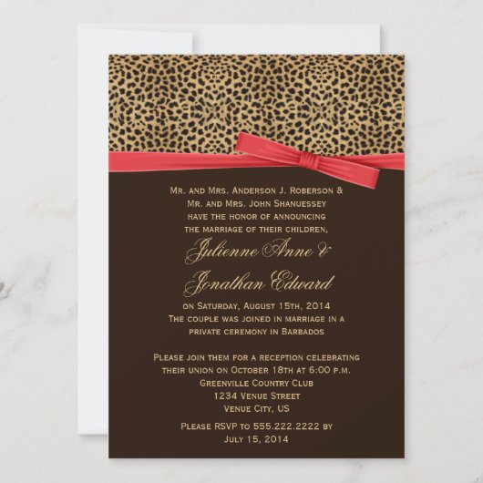 Leopard Print FAUX Red Ribbon Post Wedding Kaart (Voorkant)
