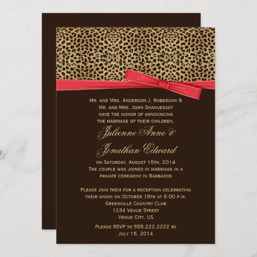 Leopard Print FAUX Red Ribbon Post Wedding Kaart (Voorkant / Achterkant)