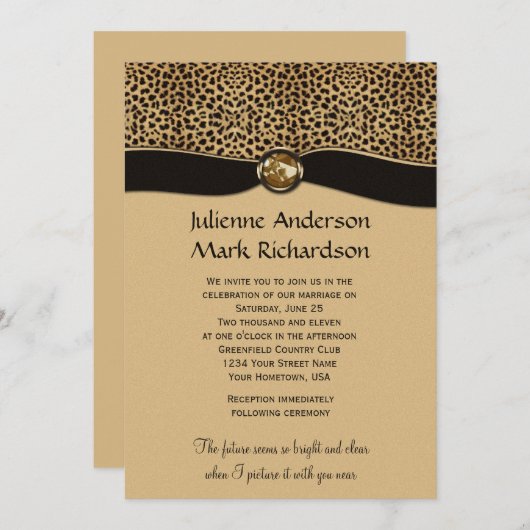 Leopard Print FAUX Ribbon Jewel Weddenschap Kaart (Voorkant / Achterkant)