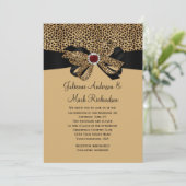 Leopard Print FAUX Ruby Diamonds ribbon Wedding Kaart (Staand voorkant)