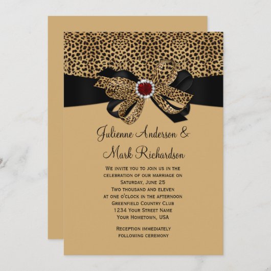 Leopard Print FAUX Ruby Diamonds ribbon Wedding Kaart (Voorkant / Achterkant)