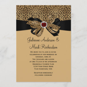 Leopard Print FAUX Ruby Diamonds ribbon Wedding Kaart