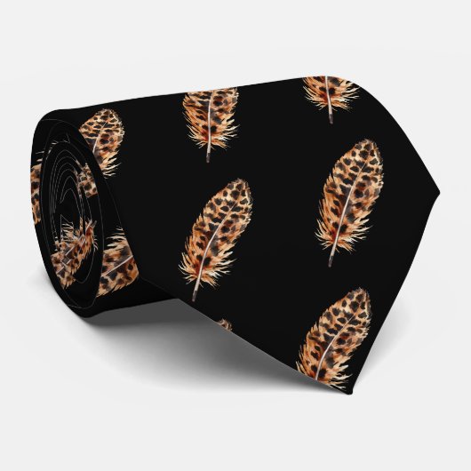 Leopard Print Feather Pattern Neck Tie Stropdas (Opgerold)