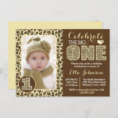 Leopard Print First Birthday Party Invitation Kaart (Voorkant / Achterkant)