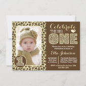 Leopard Print First Birthday Party Invitation Kaart (Voorkant)