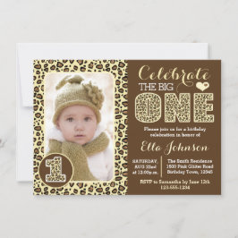 Leopard Print First Birthday Party Invitation Kaart